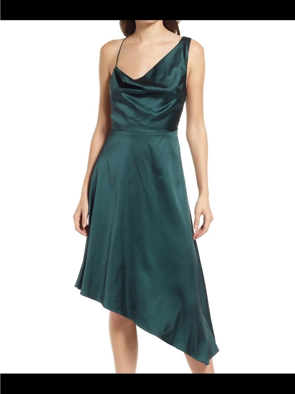 Lulu's Teal Satin Asymmetric Slip Dress
